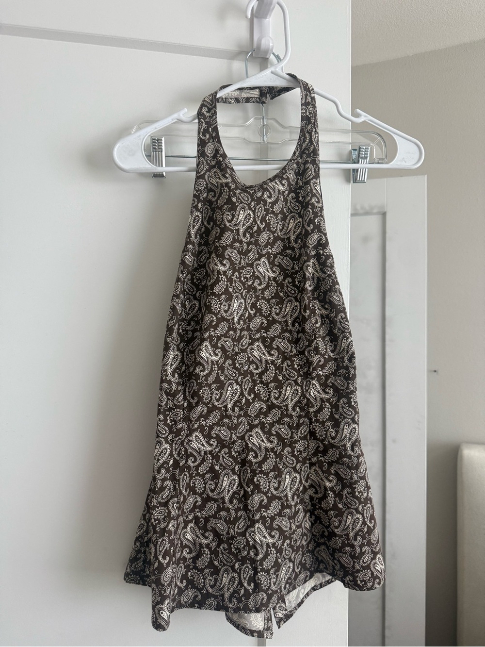 EB Denim Paisley Halter Mini Dress in Brown